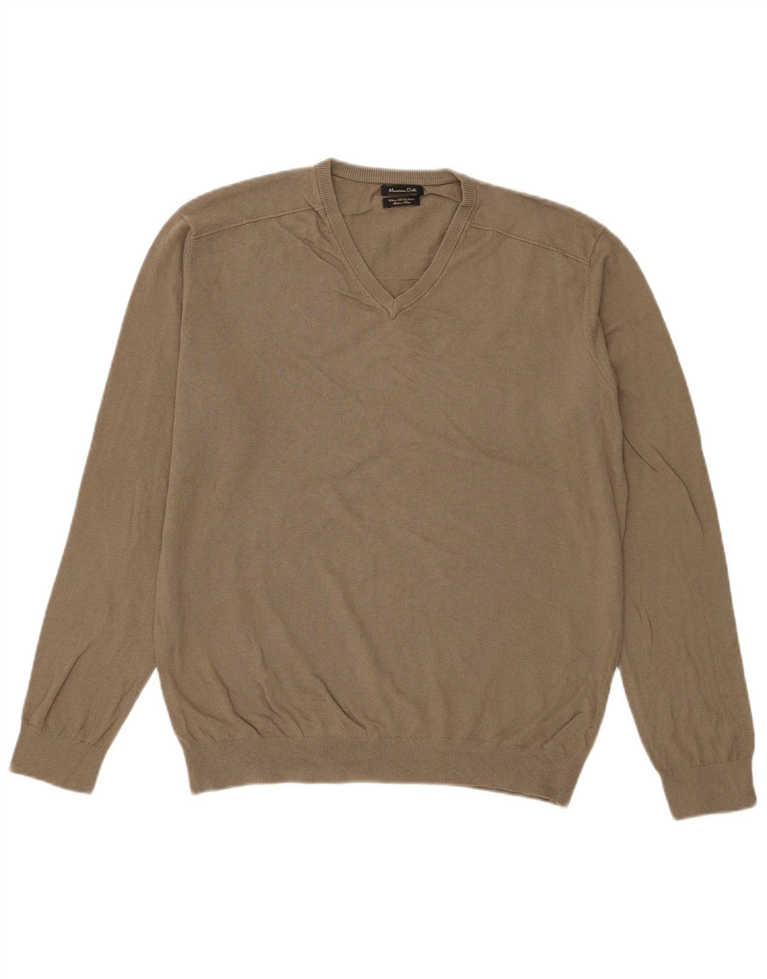 Męski sweter Massimo Dutti z dekoltem w kształcie litery V, duży, bawełniany khaki