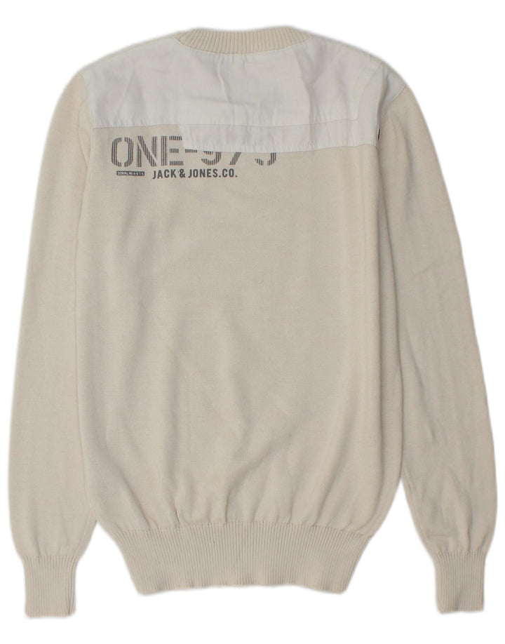 Męski sweter z okrągłym dekoltem JACK & JONES, mały, w kolorze złamanej bieli