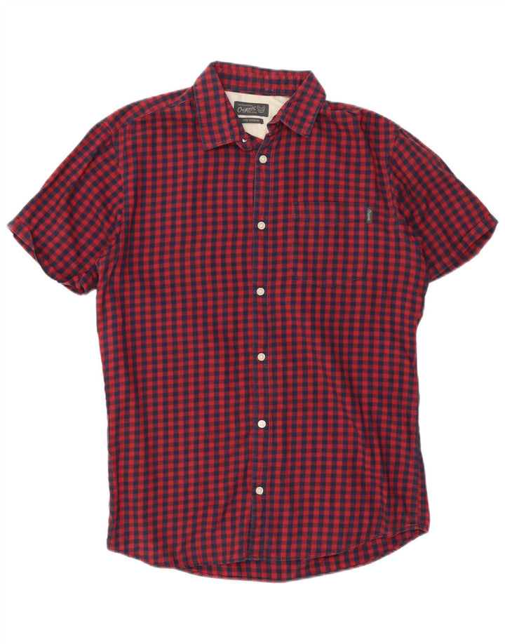 Koszula męska z krótkim rękawem Jack & Jones, bawełniana, w czerwoną kratkę