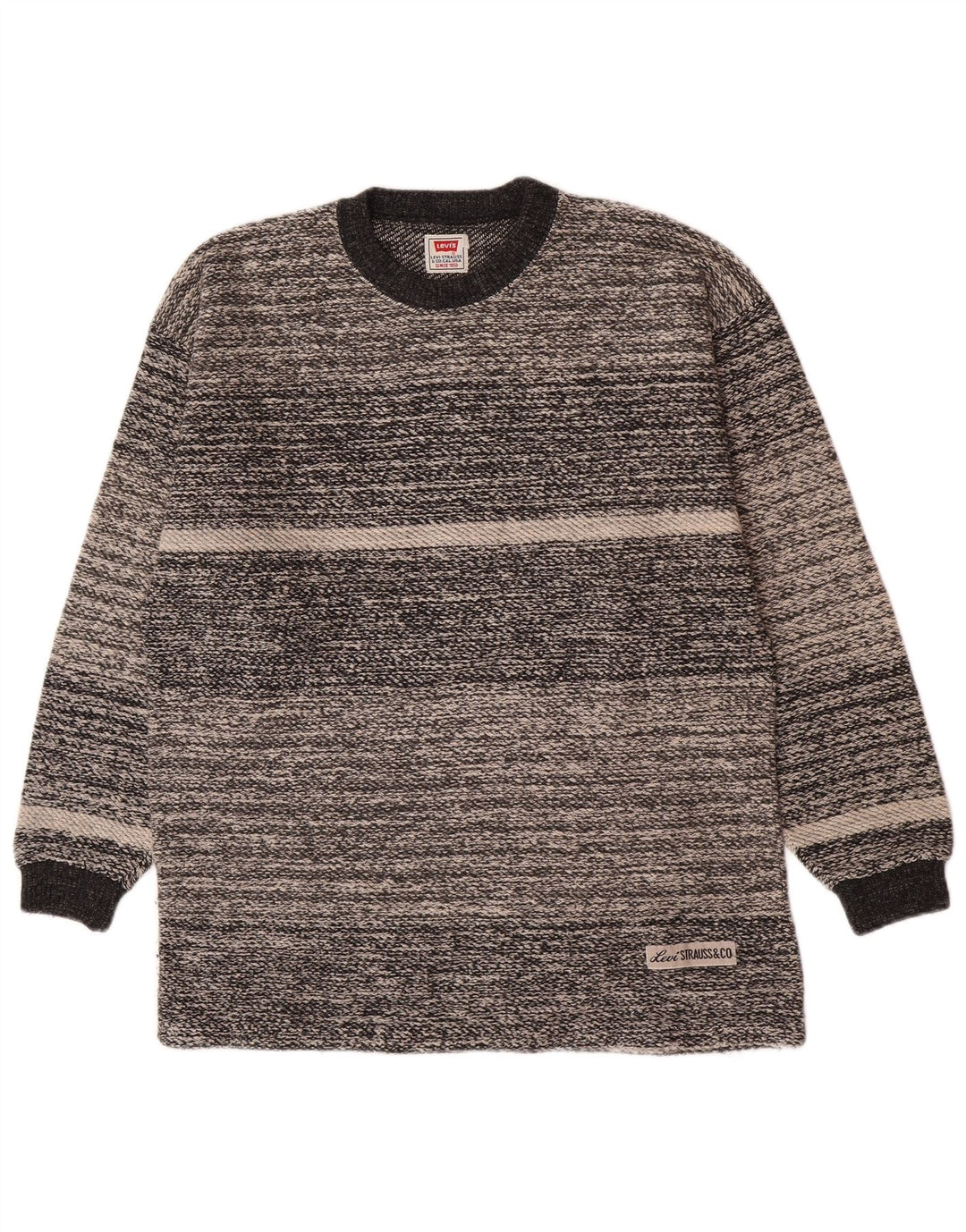 Męski sweter Levi's z okrągłym dekoltem, średniej szarości, bawełniany w paski