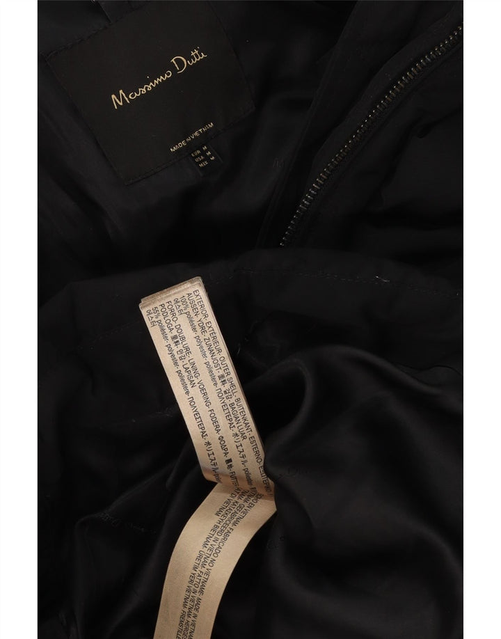 Damski ocieplany płaszcz z kapturem Massimo Dutti UK 14, średni czarny poliester
