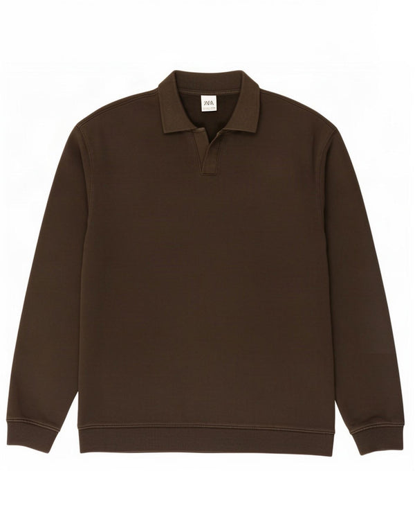 Męska bluza Zara z dekoltem w serek, duża, bawełniana khaki
