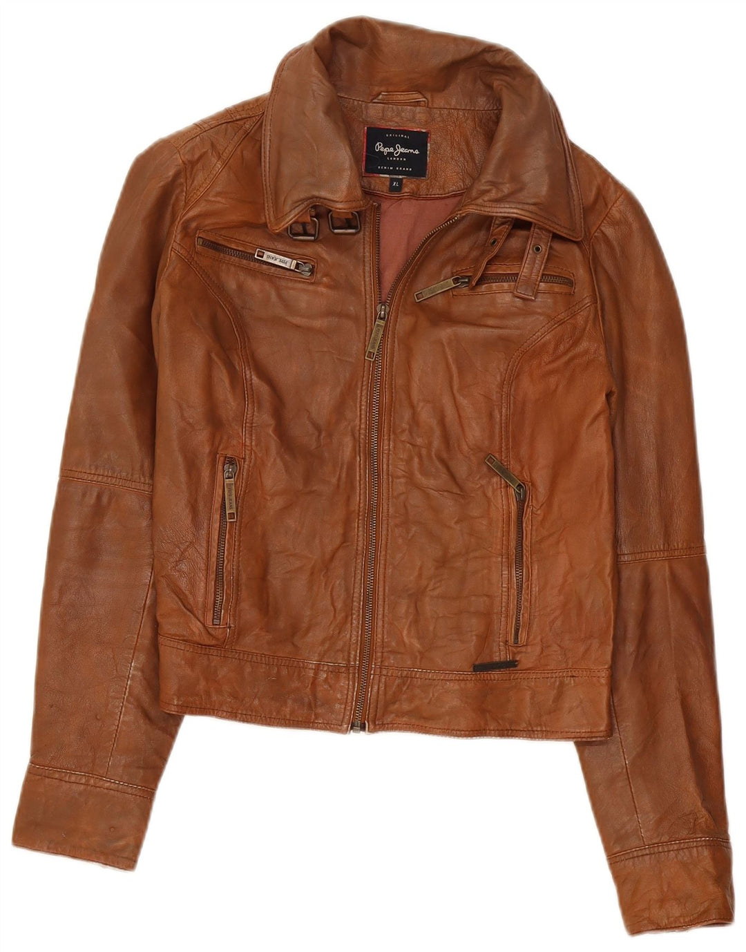 Kurtka damska PEPE Jeans Crop Leather UK 18 XL Brązowa