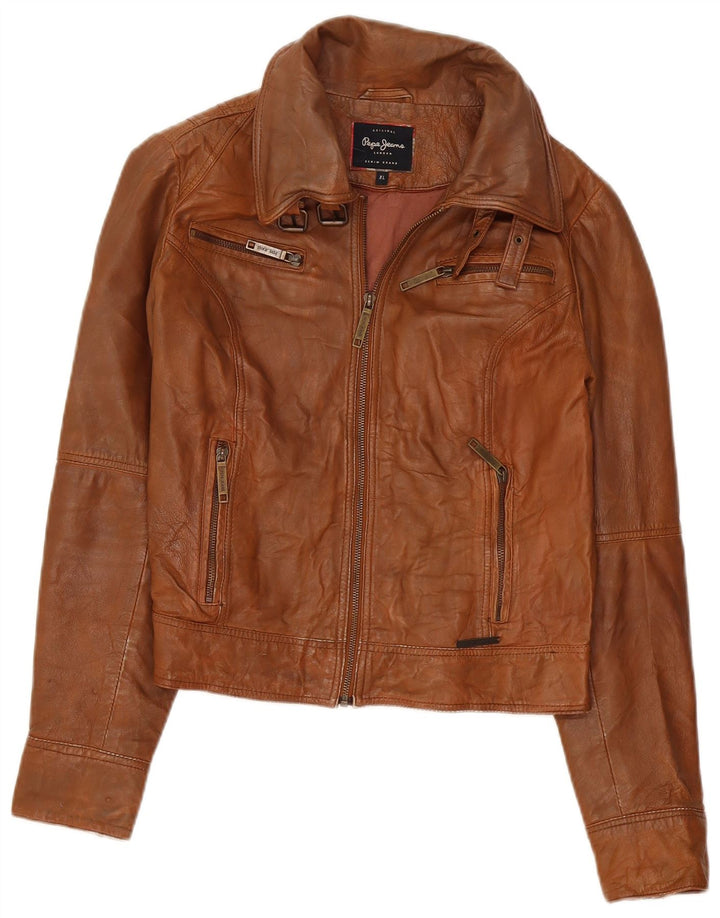 Kurtka damska PEPE Jeans Crop Leather UK 18 XL Brązowa
