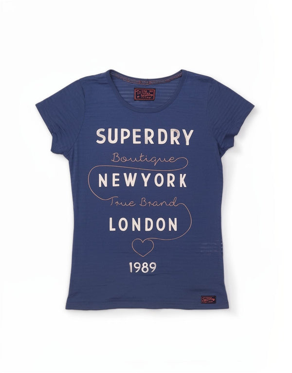 Damska koszulka z grafiką Superdry Top UK 10, mała, niebieska, poliester