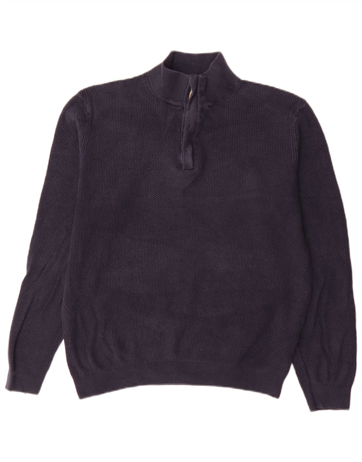 Męski sweter zapinany na zamek Massimo Dutti, duży, granatowy, bawełniany