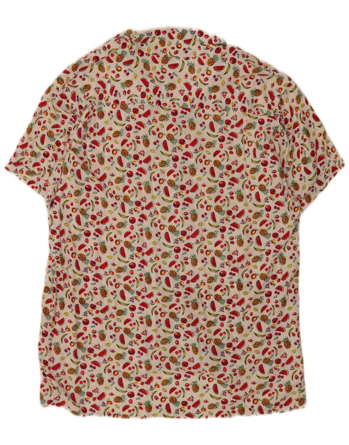 Męska koszula z krótkim rękawem w stylu vintage, abstrakcyjny wzór, XL, biała