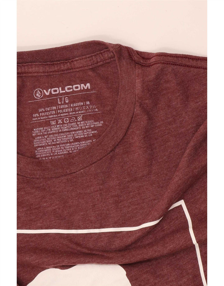 Męski T-shirt z grafiką Volcom, duży, bordowy, bawełniany