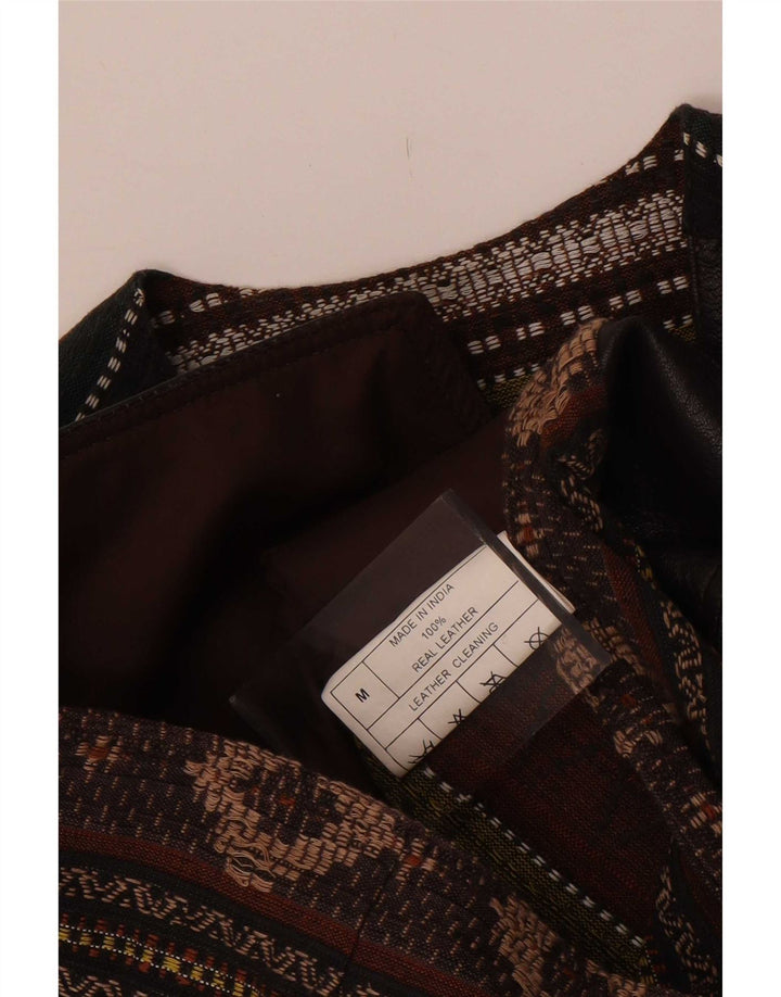Vintage męska kamizelka skórzana w kolorze średniego brązu, geometryczna