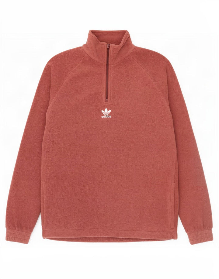Męski sweter polarowy Adidas z graficznym zamkiem błyskawicznym, mały, brązowy poliester