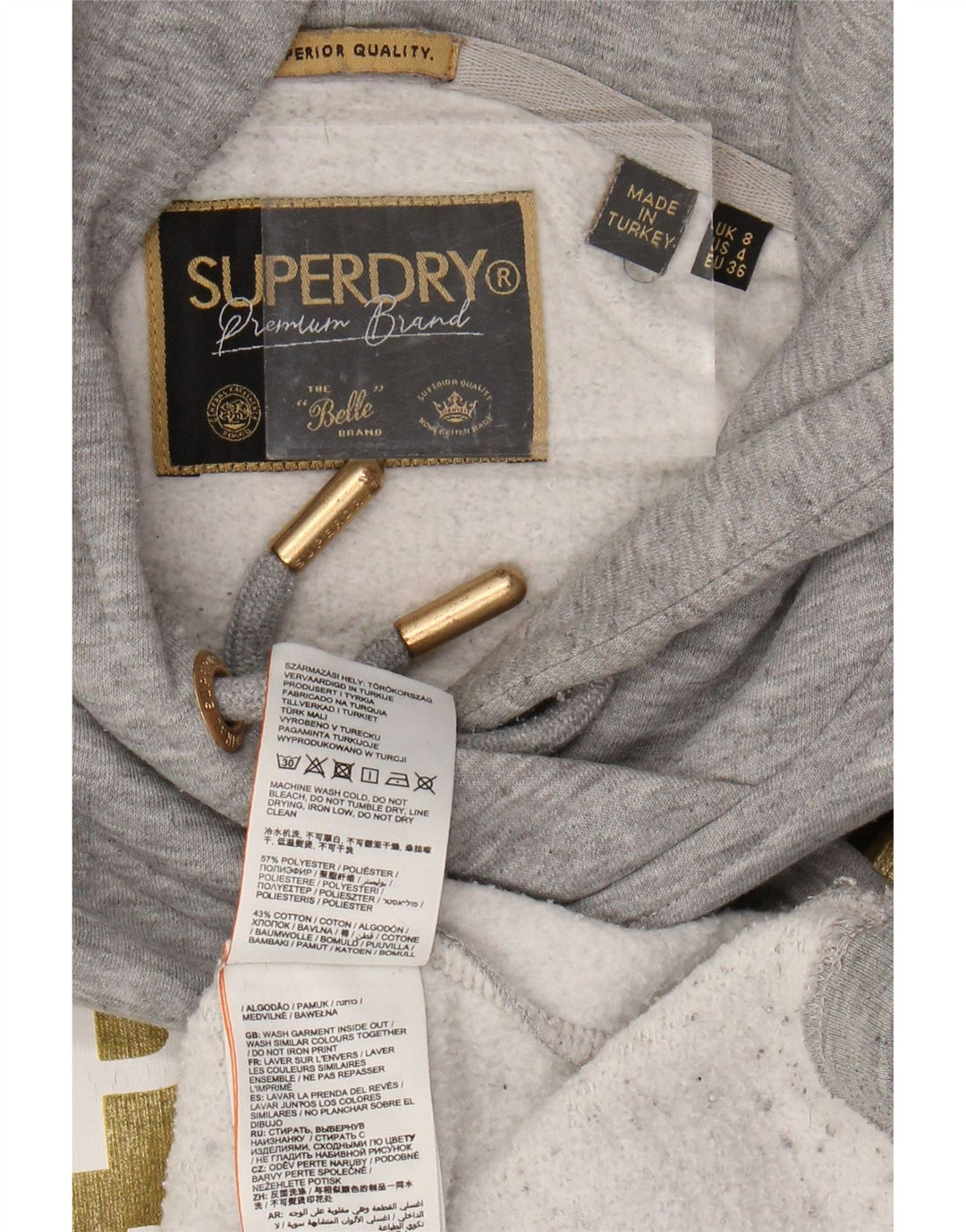 SUPERDRY Damska bluza z kapturem oversize z grafiką UK 8 Small Grey