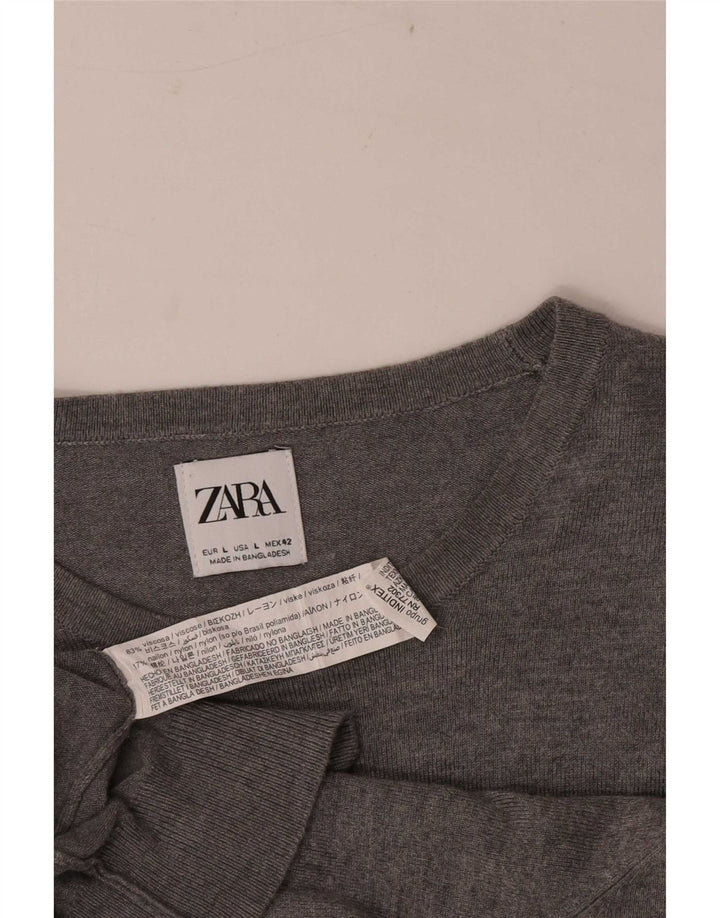 Męski sweter z okrągłym dekoltem Zara, duży, szary, wiskoza