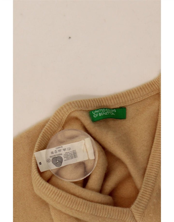 BENETTON Damski sweter z dekoltem w kształcie litery V, UK 12, średni beż, wełna