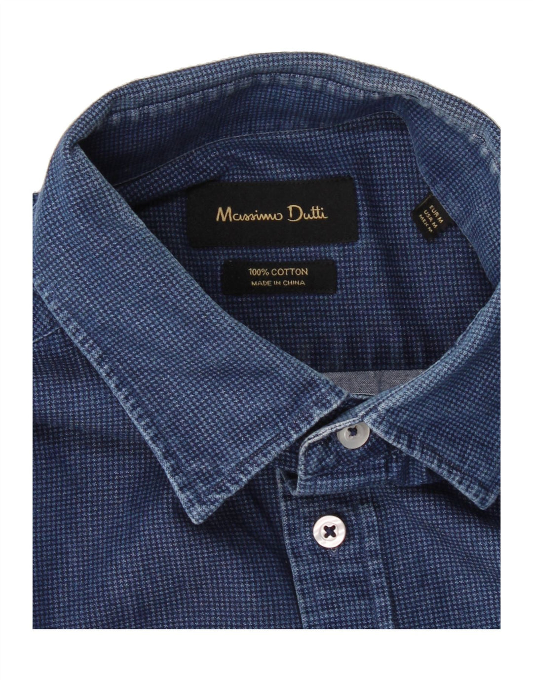 MASSIMO DUTTI Mens Shirt Medium Navy Blue Herringbone Cotton Vintage Massimo Dutti and Second-Hand Massimo Dutti from Messina Hembry 