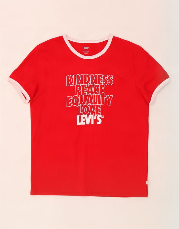 Damska koszulka z grafiką Levi's Top UK 18 XL, czerwona bawełna