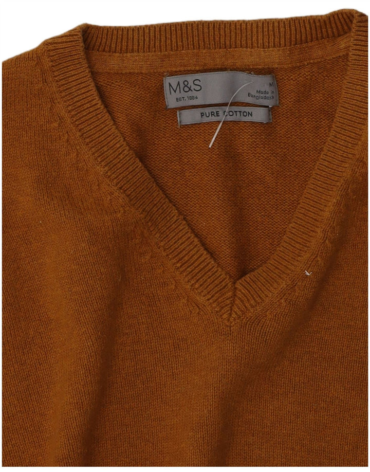 Marks & Spencer Męski sweter z dekoltem w kształcie litery V, średniobrązowy, bawełniany