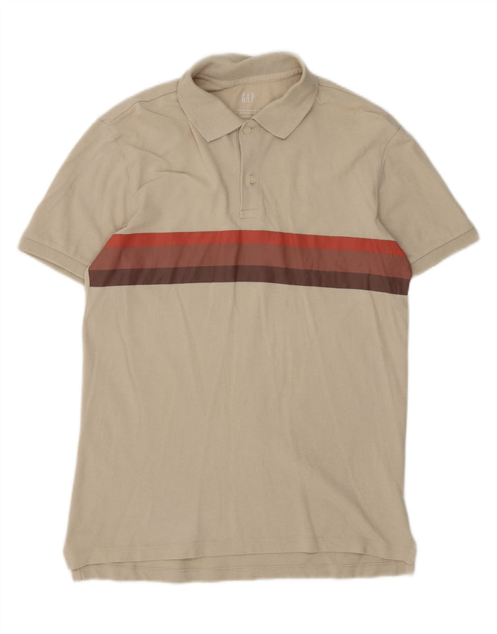 GAP Mens Polo Shirt Small Beige Striped Cotton Vintage Gap and Second-Hand Gap from Messina Hembry 