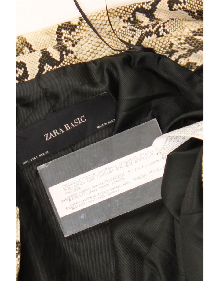 Damska marynarka Zara UK 14, duża, beżowa, poliestrowa z nadrukiem zwierzęcym