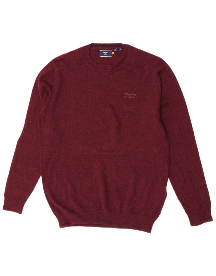 Męski sweter z okrągłym dekoltem Superdry, średnio bordowa bawełna