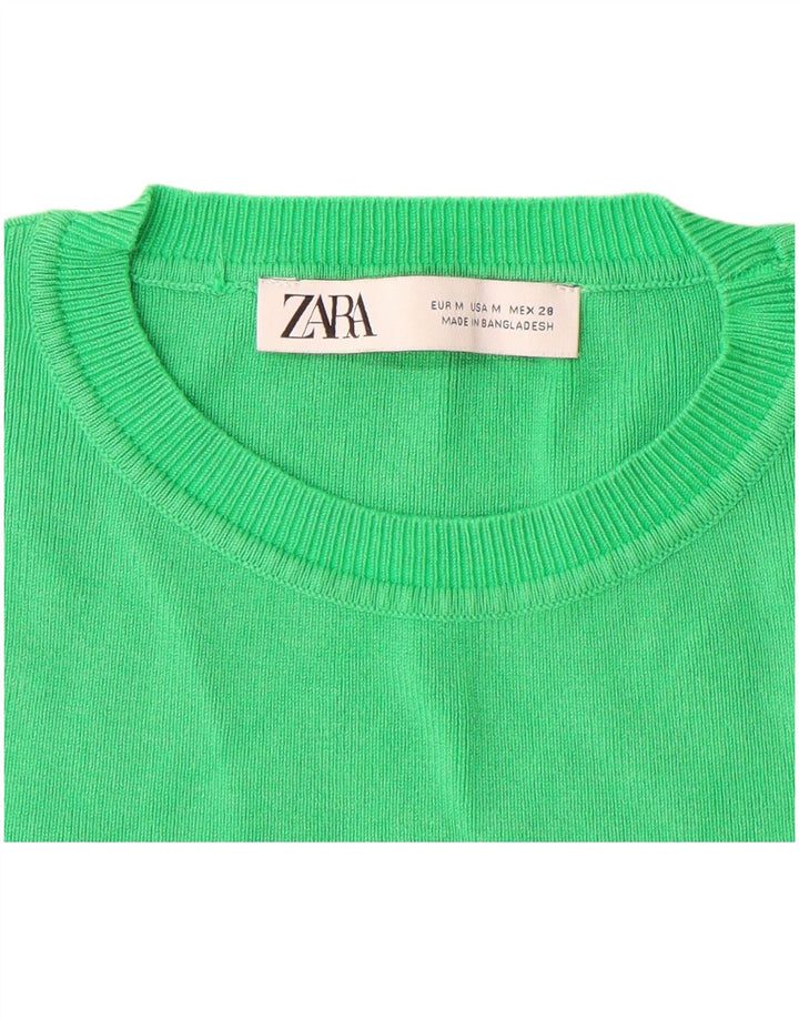 ZARA Womens Crop Blouse Top UK 12 Medium Green Viscose