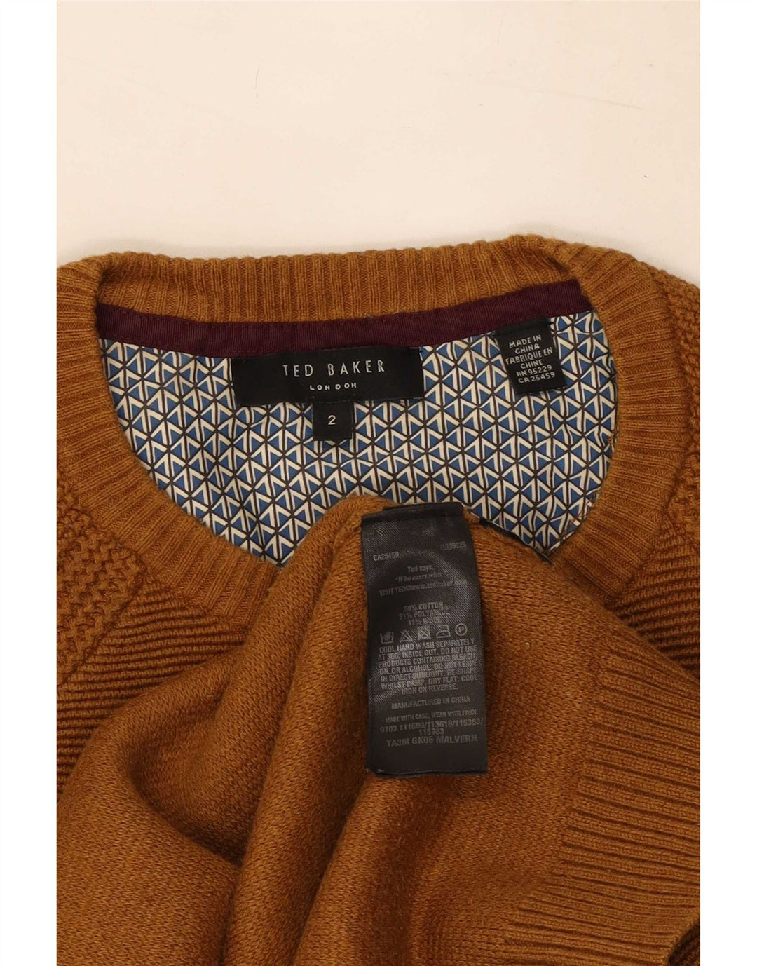 Męski sweter Ted Baker z okrągłym dekoltem, rozmiar 2, mały, beżowy, bawełniany
