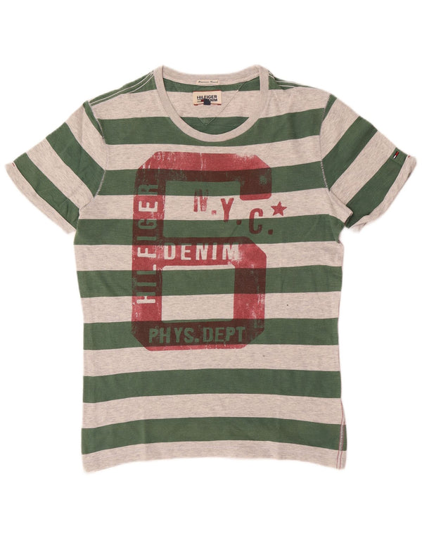 Męski T-shirt z grafiką Tommy Hilfiger, mały, zielony, bawełniany w paski
