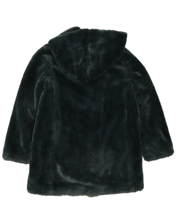 Dkny damski oversize'owy płaszcz ze sztucznego futra z kapturem UK 6 XS, zielony poliester