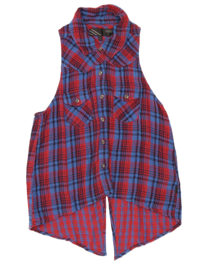 Damska bluzka koszulowa bez rękawów Vans UK 12, bawełniana w średnią czerwoną kratkę