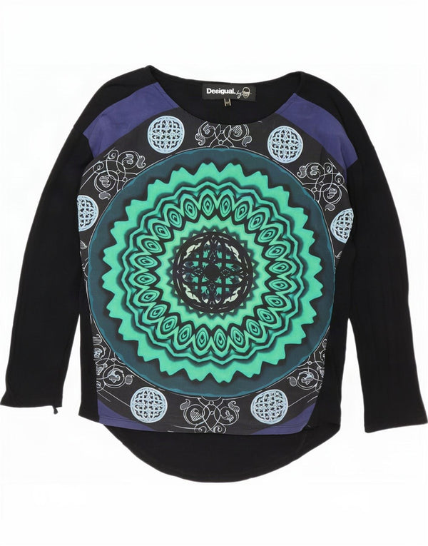 Damski graficzny top Desigual z długim rękawem UK 14, średni czarny Paisley, wiskoza