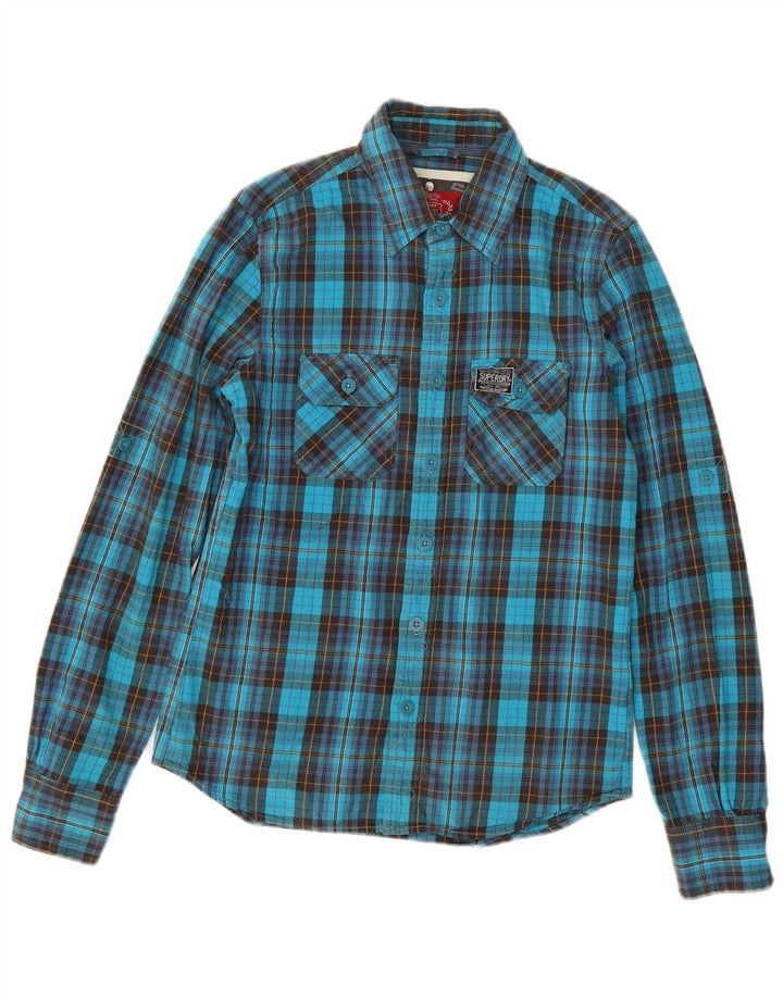 Męska koszula flanelowa Superdry, bawełniana w średnią niebieską kratkę