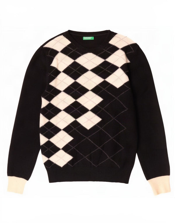 Damski sweter z dekoltem w łódkę Benetton UK 10 Small Black Argyle/Diament