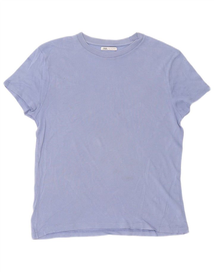 T-shirt męski Zara, mały, niebieski, bawełniany