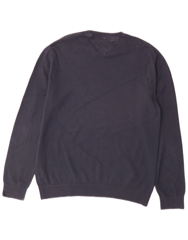 Męski sweter z okrągłym dekoltem Tommy Hilfiger, duży, granatowy, bawełniany