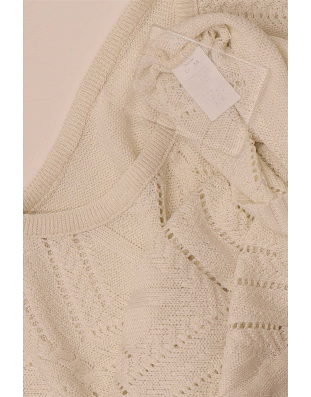 Sweter damski w stylu vintage z okrągłym dekoltem UK 14 Średni biały geometryczny