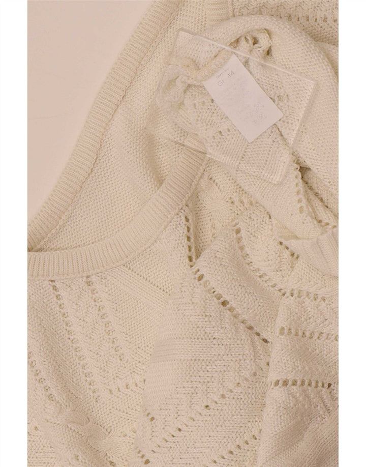 Sweter damski w stylu vintage z okrągłym dekoltem UK 14 Średni biały geometryczny