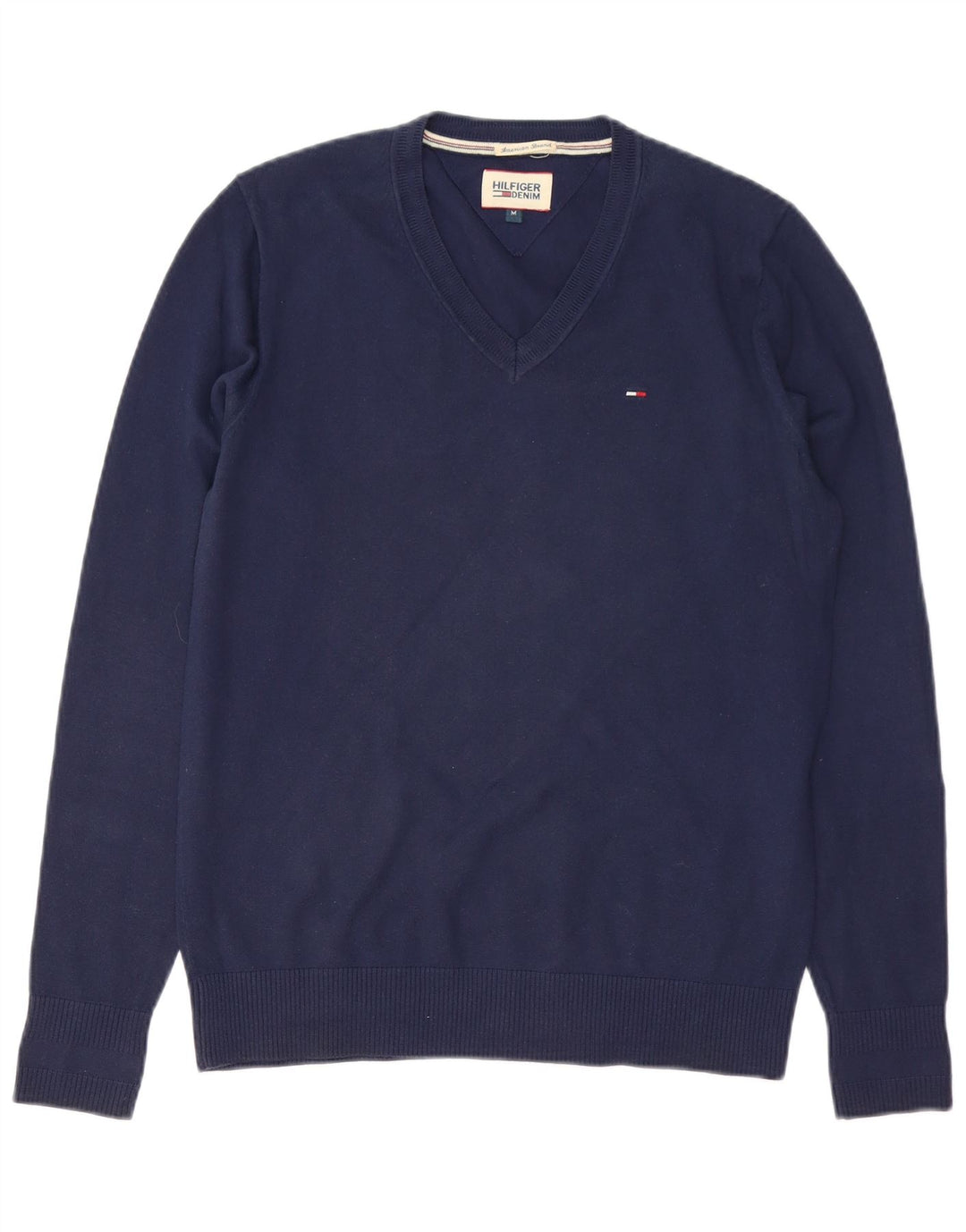 TOMMY HILFIGER Męski sweter z dekoltem w kształcie litery V, średni granatowy, bawełniany