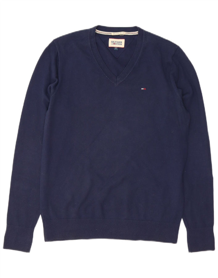 TOMMY HILFIGER Męski sweter z dekoltem w kształcie litery V, średni granatowy, bawełniany