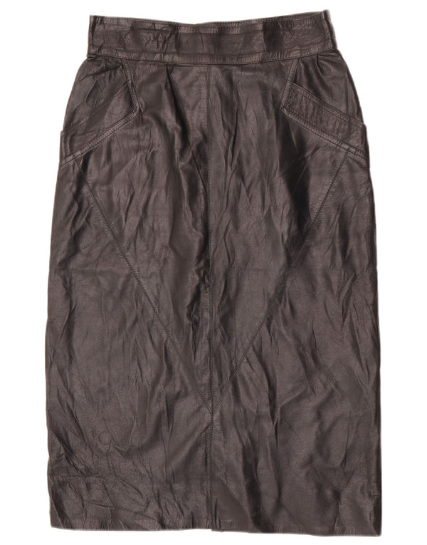 Vintage Womens High Waist Midi Leather Skirt IT 48 XL W30  Black Leather