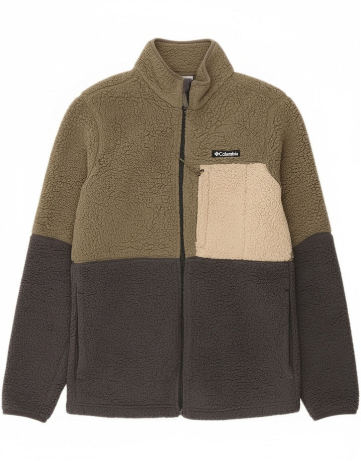 Męska kurtka polarowa Columbia UK 36, mała, khaki, poliester z blokami kolorów