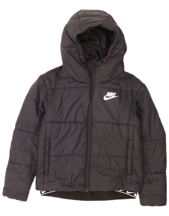 Damska wyściełana kurtka z kapturem i grafiką Nike UK 10, mała, czarna, poliestrowa