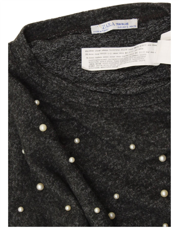 Damski krótki top oversize ZARA z rękawem 3/4 UK 10 Small, szara wiskoza