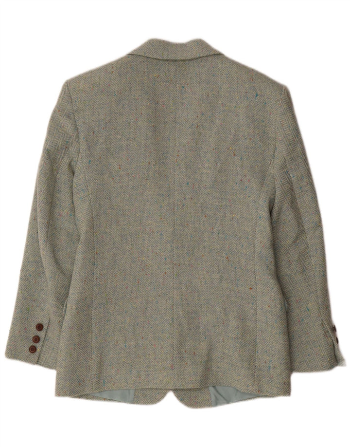 Vintage damska marynarka zapinana na 2 guziki IT 42 Średnio zielona wełna w jodełkę