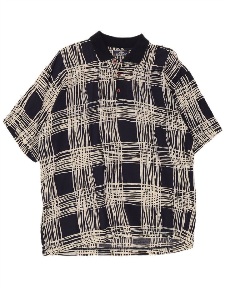 Męska koszula pulowerowa z krótkim rękawem Suspense, duża, granatowa, wiskozowa kratka