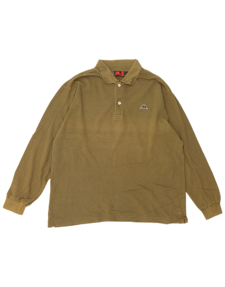 Męska koszulka polo Kappa z długim rękawem, średnia bawełna khaki