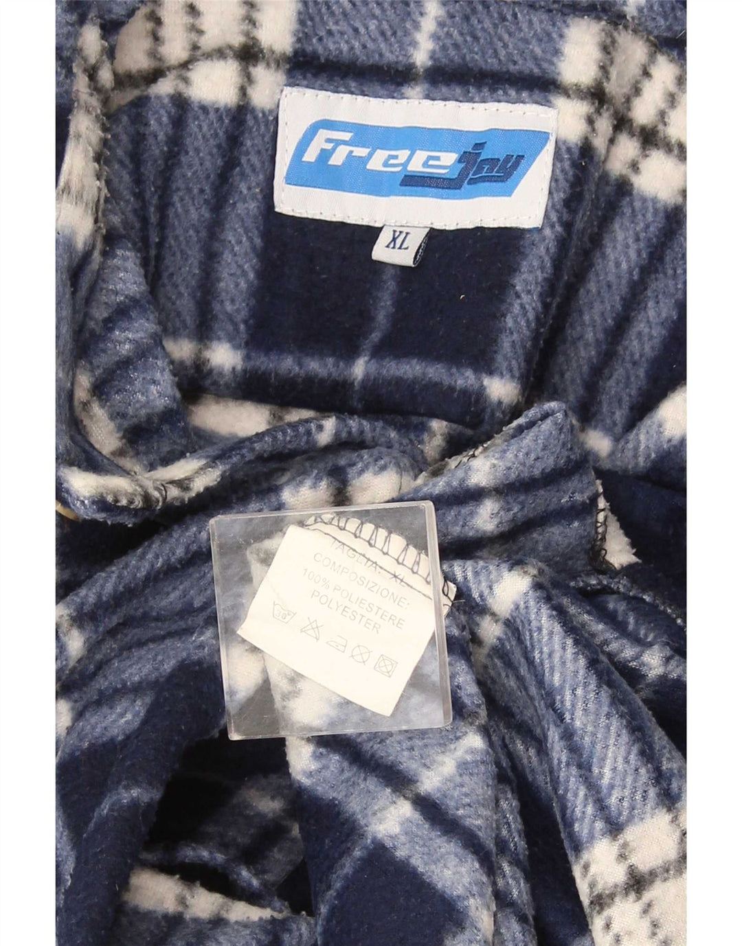 Vintage męska koszula flanelowa XL granatowa, poliestrowa krata
