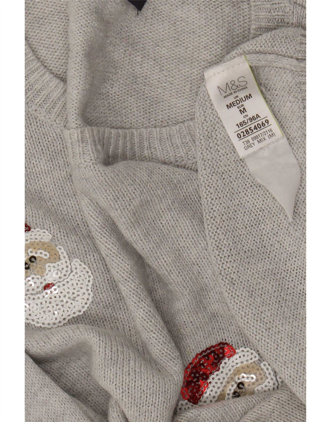 Marks & Spencer Damski sweter z okrągłym dekoltem, UK 14, średni szary, świąteczny