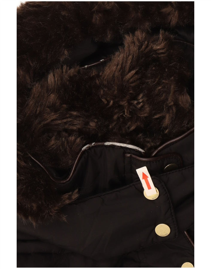 Damski ocieplany płaszcz z kapturem JOULES UK 10, mały, czarny poliester