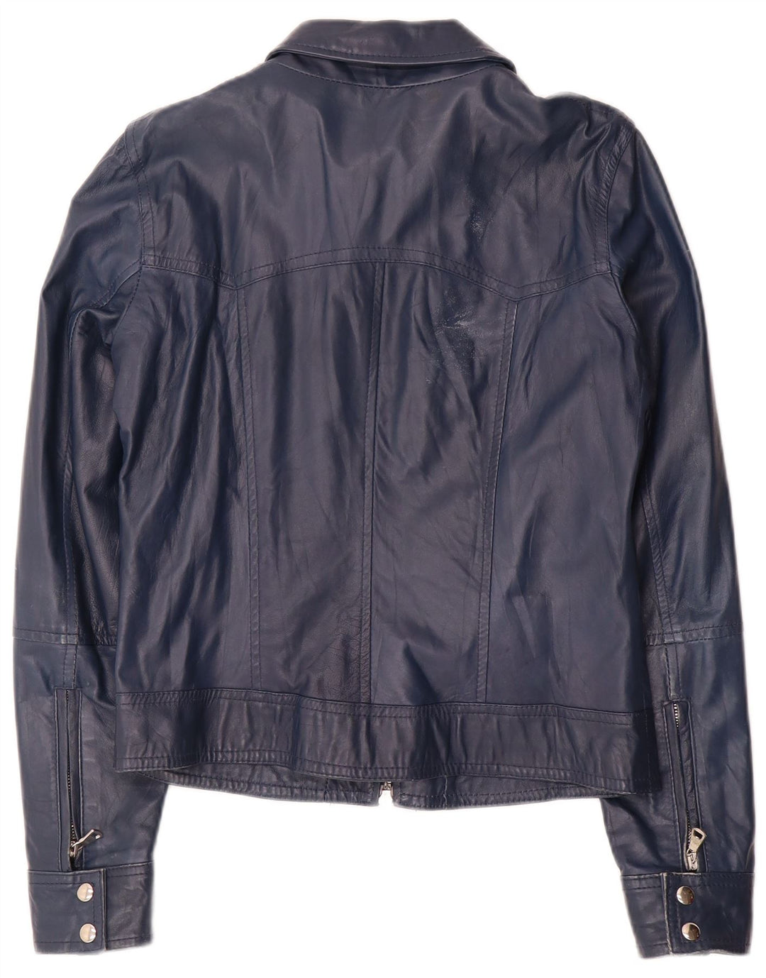 Vintage damska kurtka skórzana typu Crop UK 14, duża, granatowa, skórzana