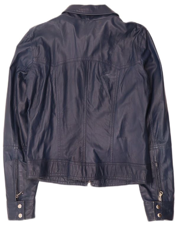 Vintage damska kurtka skórzana typu Crop UK 14, duża, granatowa, skórzana