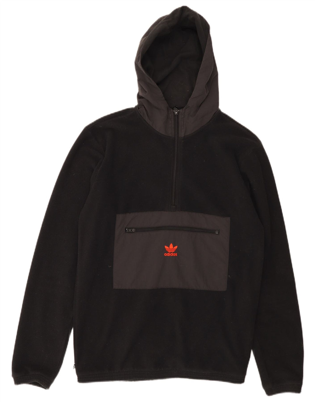 Męski sweter polarowy ADIDAS z kapturem i zamkiem błyskawicznym, w małych czarnych blokach kolorów